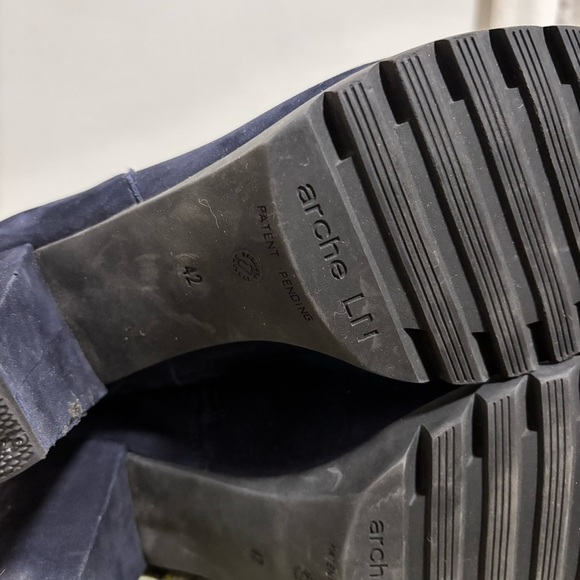 Arche Navy Blue Nubuck Black Snap Block Heel Mid Calf Boots - Picture 7 of 12